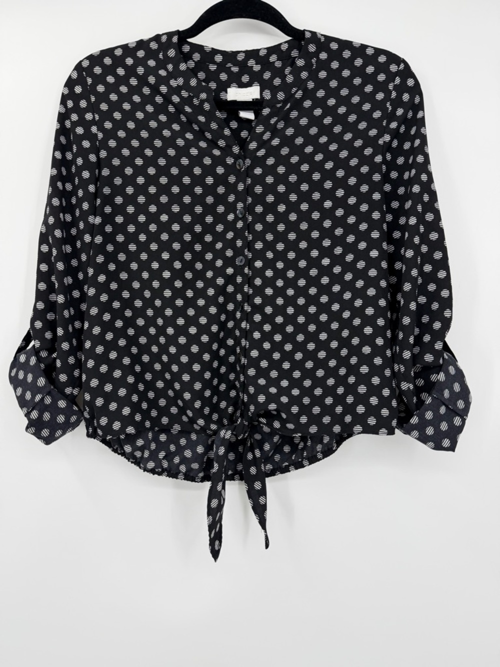 Chico’s Black & White Polka Dot Tie Front Blouse Size 0 Small - Picture 9 of 9